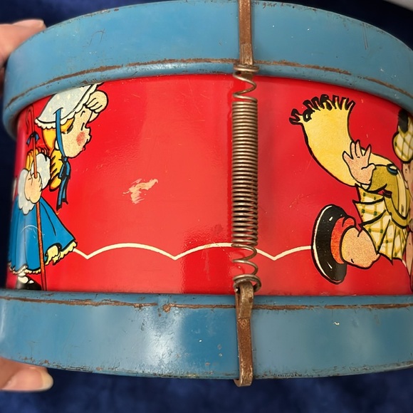 Vintage Ohio Art Childs Toy Tin Drum with Storybook Characters Great Graphics! - Picture 11 of 15